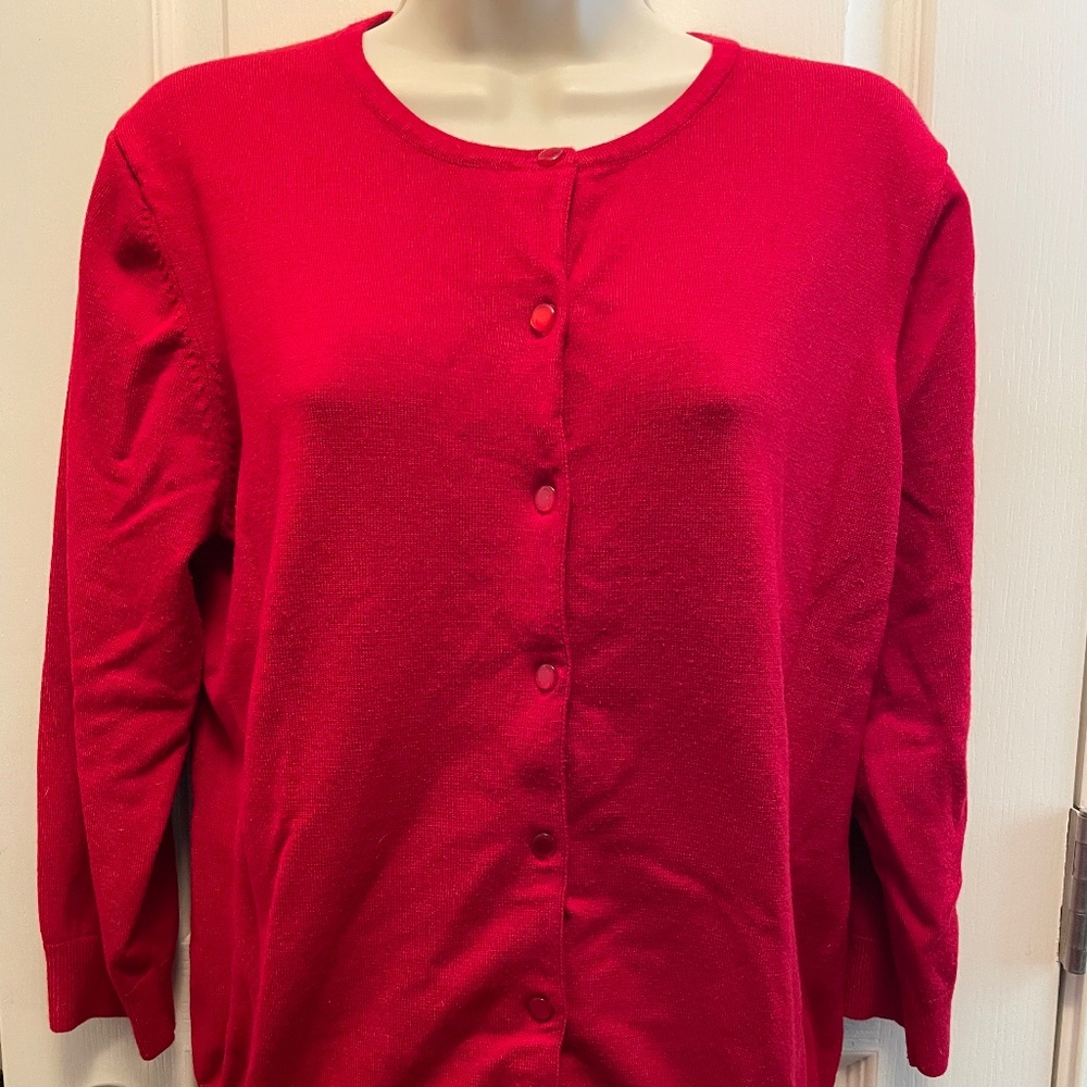 Red cardigan sweater